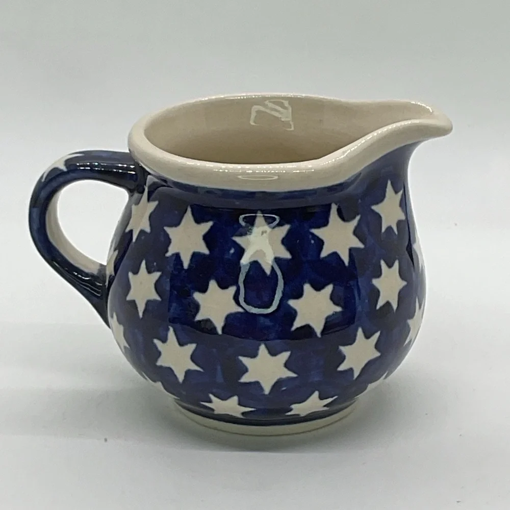 Boleslawiec Blue and White Star Pattern Ceramic Small Pitcher - Picture 3 of 7